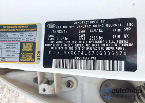 2019 Kia Optima Lx из США, поврежденный, VIN 5XXGT4L37KG336474